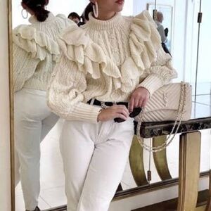 Zara Bloggers Favorite Ruffled Cableknit sweater Turtleneck